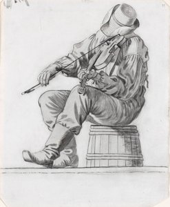 Fiddler (estudio para The Jolly Flatboatmen) (recto) de George Caleb Bingham