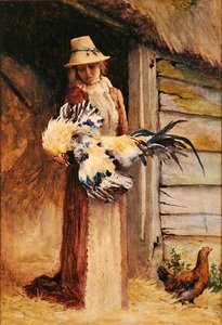Una mujer sosteniendo un gallo de George Carline