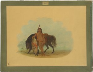 Un Guerrero Cheyenne Descansando Su Caballo
