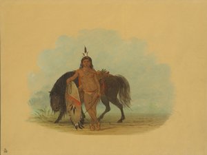 Un guerrero Cheyenne descansando su caballo, 1861-1869 de George Catlin