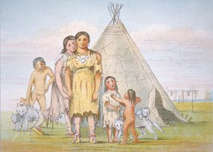 Una familia Comanche fuera de su tipi de George Catlin