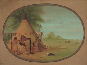 Un jefe Crow en su tocador, 1861-1869 de George Catlin