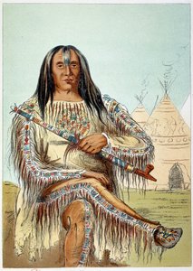 Indios americanos: Retrato de un líder de la tribu Blackfoot de unos 50 años. Ilustración de George Catlin