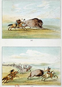 Indios americanos: caza de bisontes. Ilustración de George Catlin de George Catlin