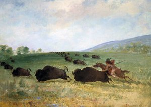 Un indio osage lanceando un búfalo, 1846-1848