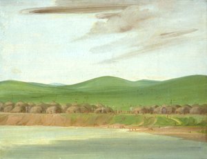 Aldea Arikara de cabañas cubiertas de tierra, 1600 millas arriba de St. Louis, 1832 de George Catlin