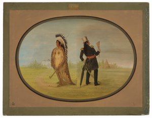 Jefe Assinneboine antes y después de la civilización de George Catlin