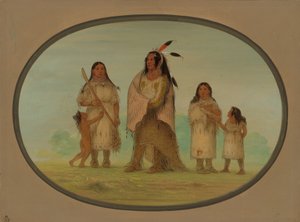 Guerrero Assinneboine y su familia de George Catlin