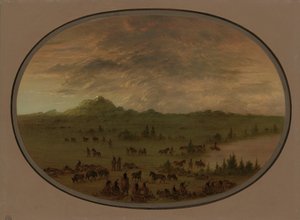 Bivouac de una partida de guerra Sioux al amanecer, 1861-1869 de George Catlin