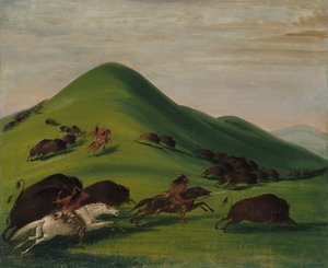 Persecución de búfalos sobre los acantilados de la pradera, 1832-1833 de George Catlin