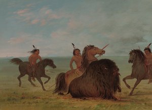 Camanchees lanzando un toro de búfalo, 1861-1869 de George Catlin