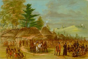 El jefe de los indios Taensa recibiendo a La Salle de George Catlin