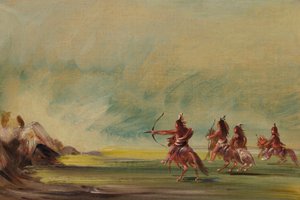 Comanche dando flechas a la Medicine Rock de George Catlin