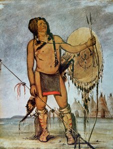 Guerrero Comanche con escudo, lanza y arco y flechas, c.1835 de George Catlin