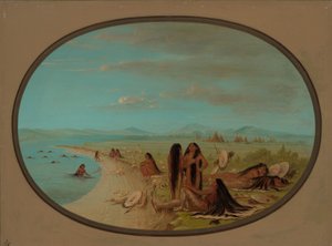 Guerreros cuervos bañándose, 1861-1869 de George Catlin