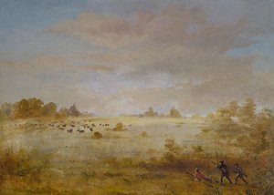 Alces pastando en una pradera otoñal de George Catlin