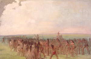 Carrera a pie detrás de la aldea de Mandan de George Catlin