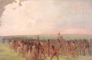 Carrera a pie detrás del pueblo Mandan, 1832-1833 de George Catlin
