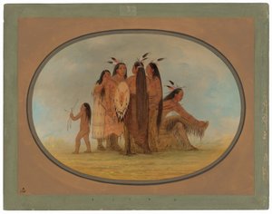 Cuatro guerreros Mandan, una niña y un niño de George Catlin