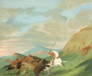Osos pardos atacan a indios a caballo de George Catlin