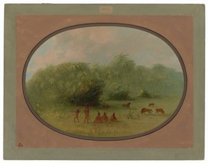 Indios y caballos en el bosque de George Catlin