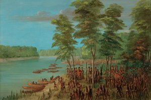 La Salle tomando posesión de la tierra en la desembocadura del Arkansas. 10 de marzo de 1682