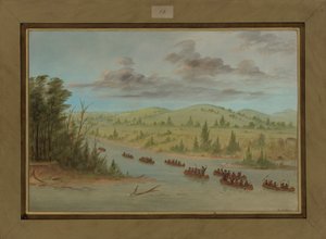 El grupo de La Salle entrando en el Misisipi en canoas, 6 de febrero de 1682 de George Catlin