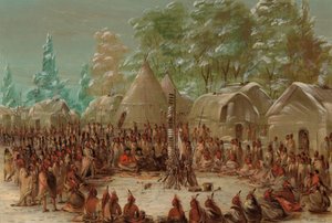 La fiesta del grupo de La Salle en el pueblo de Illinois. 2 de enero de 1680, 1847-1848 de George Catlin