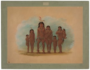 Jefe Lengua, sus dos esposas y cuatro hijos de George Catlin