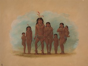 Jefe Lengua, sus dos esposas y cuatro hijos de George Catlin