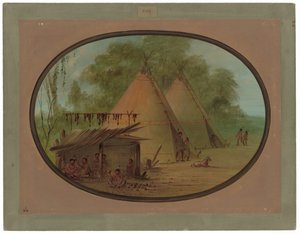 Haciendo puntas de flecha de pedernal - Apachees de George Catlin