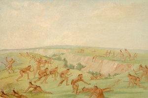 Mandan atacando a un grupo de Arikara de George Catlin