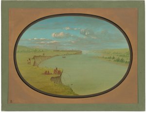 Aldea Mandan - Vista Lejana de George Catlin