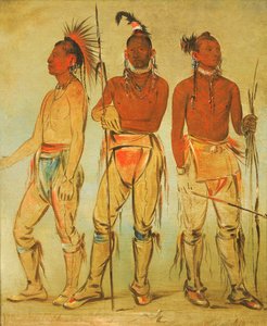 Mun-ne-pús-kee, El Que No Tiene Miedo, Ko-ha-túnk-a, Gran Cuervo, y Nah-cóm-ee-shee..., 1834 de George Catlin