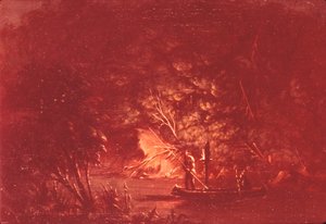 Ojibwe Pescando Salmones con Antorchas, 1846-1848 de George Catlin