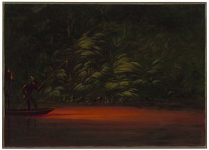 Pesca con lanza a la luz de antorchas en el Amazonas de George Catlin