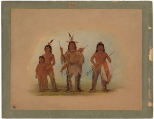 Jefe Spokan, dos guerreros y un niño de George Catlin