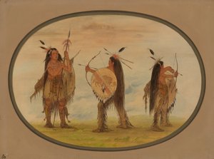 Tres guerreros Mandan armados para la guerra de George Catlin