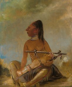 Mujer y niño, mostrando cómo se aplastan las cabezas de los niños de George Catlin