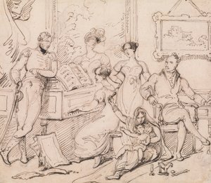 Un grupo familiar en torno a un piano de George Chinnery