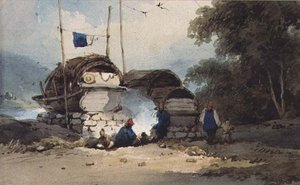 Un campamento junto al río, China de George Chinnery