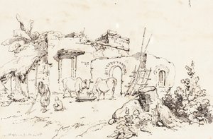 Una Escena de Pueblo en India (verso) de George Chinnery