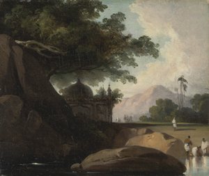 Paisaje indio con templo