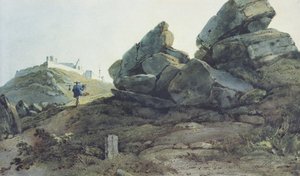 Rocas y un convento en la colina, China de George Chinnery