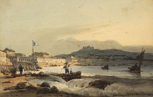 La Praya Grande, Macao, desde el sur, con el Fuerte de San Pedro a la izquierda, 1830-1845 de George Chinnery