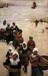 Niñas pescadoras en la playa de George Clausen