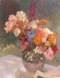 Flores en un jarrón de cristal de George Clausen