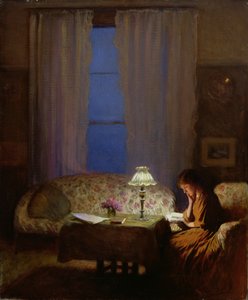 Leyendo a la Luz de la Lámpara (Crepúsculo: Interior) de George Clausen