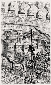 Una visión maltusiana de un Londres superpoblado, Inglaterra, del futuro, según los escritos de Thomas Malthus de George Cruikshank