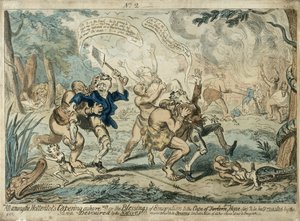Todos Entre los Hotentotes Saltando a Tierra..., publicado el 7 de septiembre de 1819 de George Cruikshank